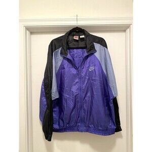 Vintage 90s Nike Purple Black Full Windbreaker XL Color block Nylon Jacket